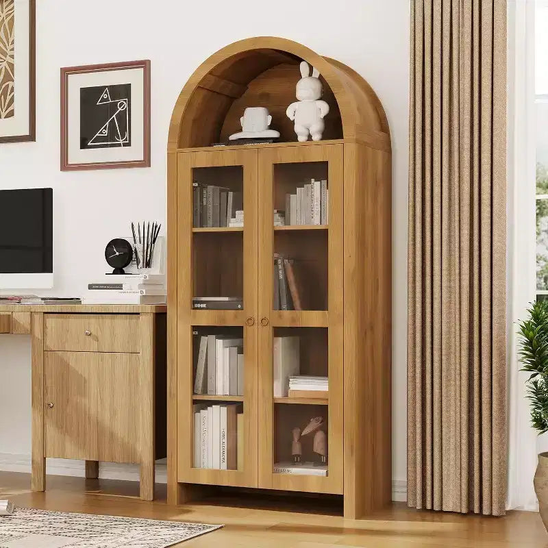 Vetrinetta ad arco con ripiani regolabili, armadietto alto 70 cm in rovere con ante in acrilico trasparente per cucina o soggiorno