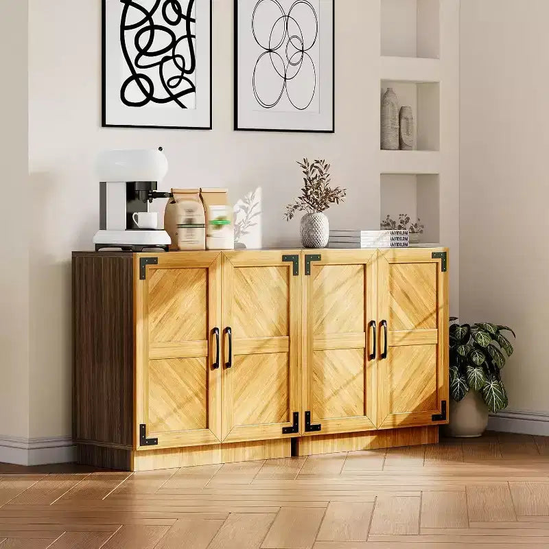 Mobile Contenitore Farmhouse 31.5 - Consolle per Caffè con Ripiano Regolabile e Ante per Cucina, Soggiorno, Nero Marrone