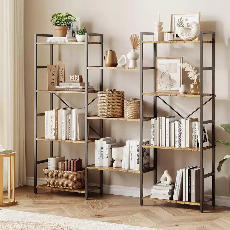 Libreria a 4 livelli con 11 ripiani aperti, libreria ampia a tripla colonna per casa e ufficio, organizer spazioso ed elegante
