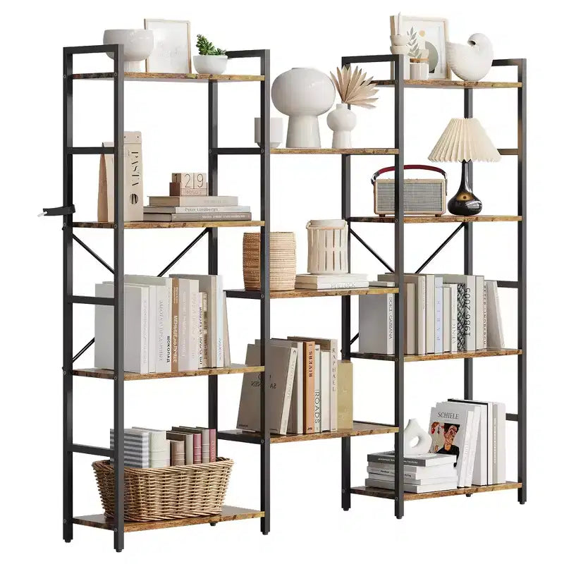 Libreria a 4 livelli con 11 ripiani aperti, libreria ampia a tripla colonna per casa e ufficio, organizer spazioso ed elegante