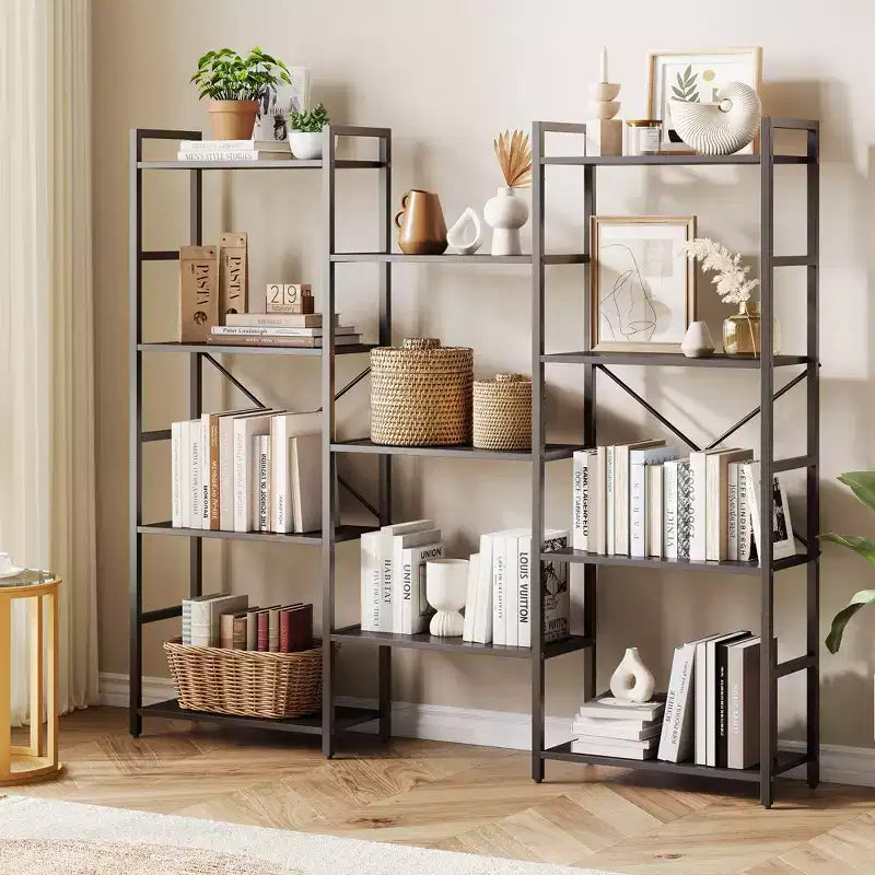 Libreria a 4 livelli con 11 ripiani aperti, libreria ampia a tripla colonna per casa e ufficio, organizer spazioso ed elegante