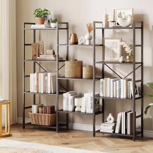 Libreria a 4 livelli con 11 ripiani aperti, libreria ampia a tripla colonna per casa e ufficio, organizer spazioso ed elegante