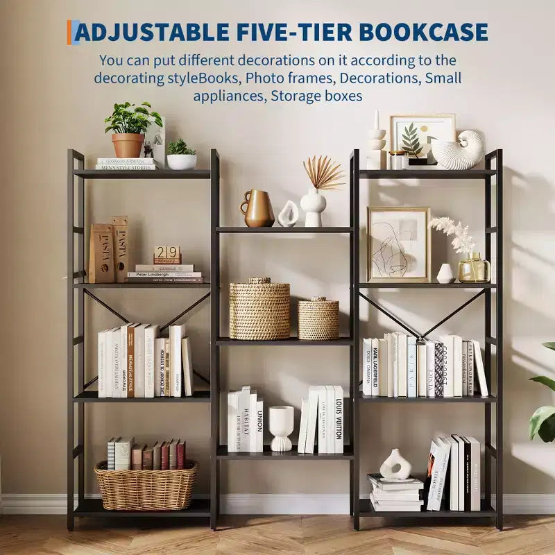 Libreria a 4 livelli con 11 ripiani aperti, libreria ampia a tripla colonna per casa e ufficio, organizer spazioso ed elegante