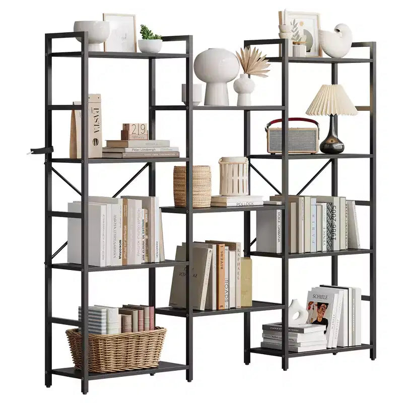 Libreria a 4 livelli con 11 ripiani aperti, libreria ampia a tripla colonna per casa e ufficio, organizer spazioso ed elegante