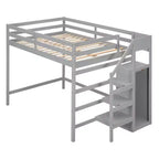 Letto a soppalco in legno a grandezza naturale con armadio e scala integrati, letto a soppalco multifunzionale con scala e ringhiere