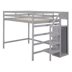 Letto a soppalco in legno a grandezza naturale con armadio e scala integrati, letto a soppalco multifunzionale con scala e ringhiere