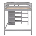 Letto a soppalco in legno a grandezza naturale con armadio e scala integrati, letto a soppalco multifunzionale con scala e ringhiere