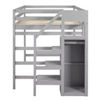 Letto a soppalco in legno a grandezza naturale con armadio e scala integrati, letto a soppalco multifunzionale con scala e ringhiere