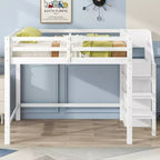 Letto a soppalco in legno a grandezza naturale con armadio e scala integrati, letto a soppalco multifunzionale con scala e ringhiere