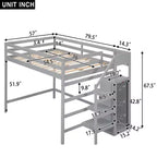 Letto a soppalco in legno a grandezza naturale con armadio e scala integrati, letto a soppalco multifunzionale con scala e ringhiere