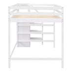 Letto a soppalco in legno a grandezza naturale con armadio e scala integrati, letto a soppalco multifunzionale con scala e ringhiere