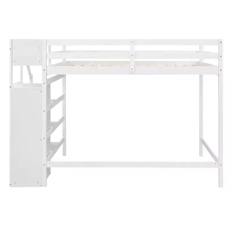 Letto a soppalco in legno a grandezza naturale con armadio e scala integrati, letto a soppalco multifunzionale con scala e ringhiere