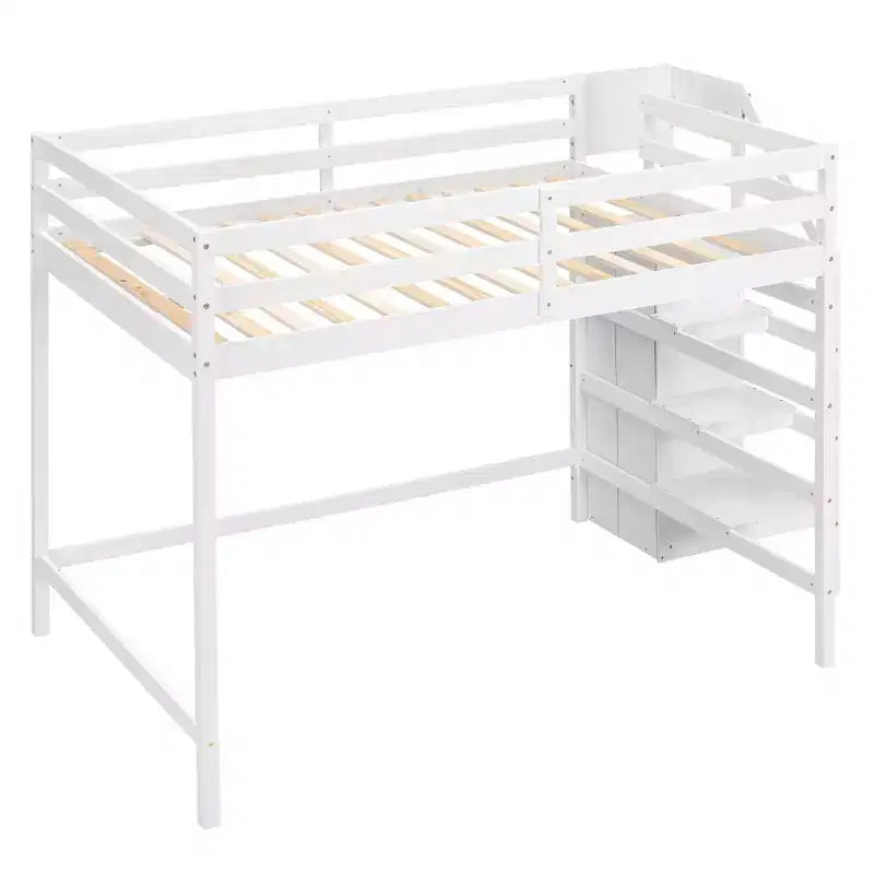 Letto a soppalco in legno a grandezza naturale con armadio e scala integrati, letto a soppalco multifunzionale con scala e ringhiere