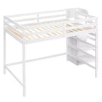 Letto a soppalco in legno a grandezza naturale con armadio e scala integrati, letto a soppalco multifunzionale con scala e ringhiere