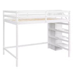 Letto a soppalco in legno a grandezza naturale con armadio e scala integrati, letto a soppalco multifunzionale con scala e ringhiere