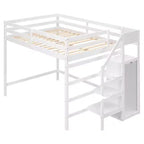 Letto a soppalco in legno a grandezza naturale con armadio e scala integrati, letto a soppalco multifunzionale con scala e ringhiere