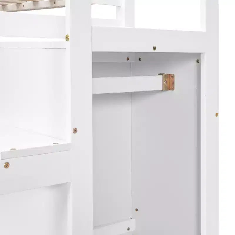 Letto a soppalco in legno a grandezza naturale con armadio e scala integrati, letto a soppalco multifunzionale con scala e ringhiere