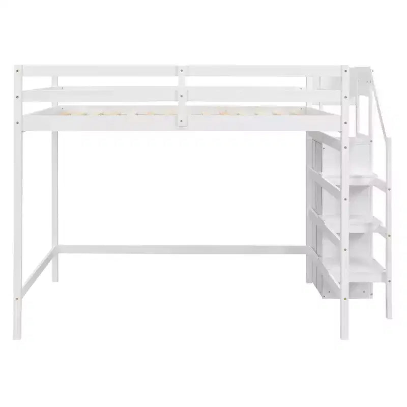 Letto a soppalco in legno a grandezza naturale con armadio e scala integrati, letto a soppalco multifunzionale con scala e ringhiere
