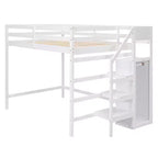 Letto a soppalco in legno a grandezza naturale con armadio e scala integrati, letto a soppalco multifunzionale con scala e ringhiere