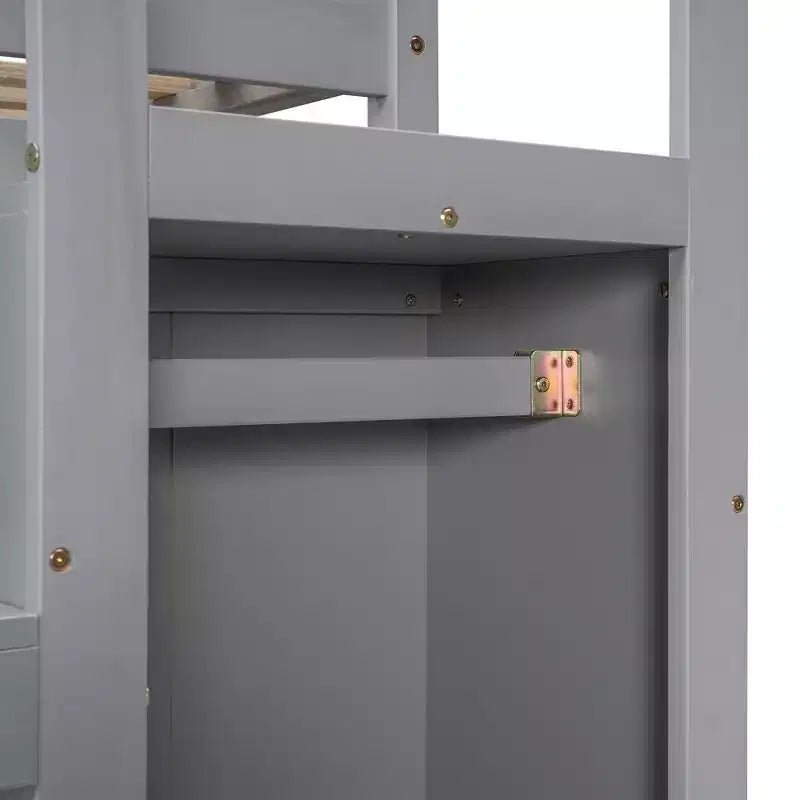 Letto a soppalco in legno a grandezza naturale con armadio e scala integrati, letto a soppalco multifunzionale con scala e ringhiere