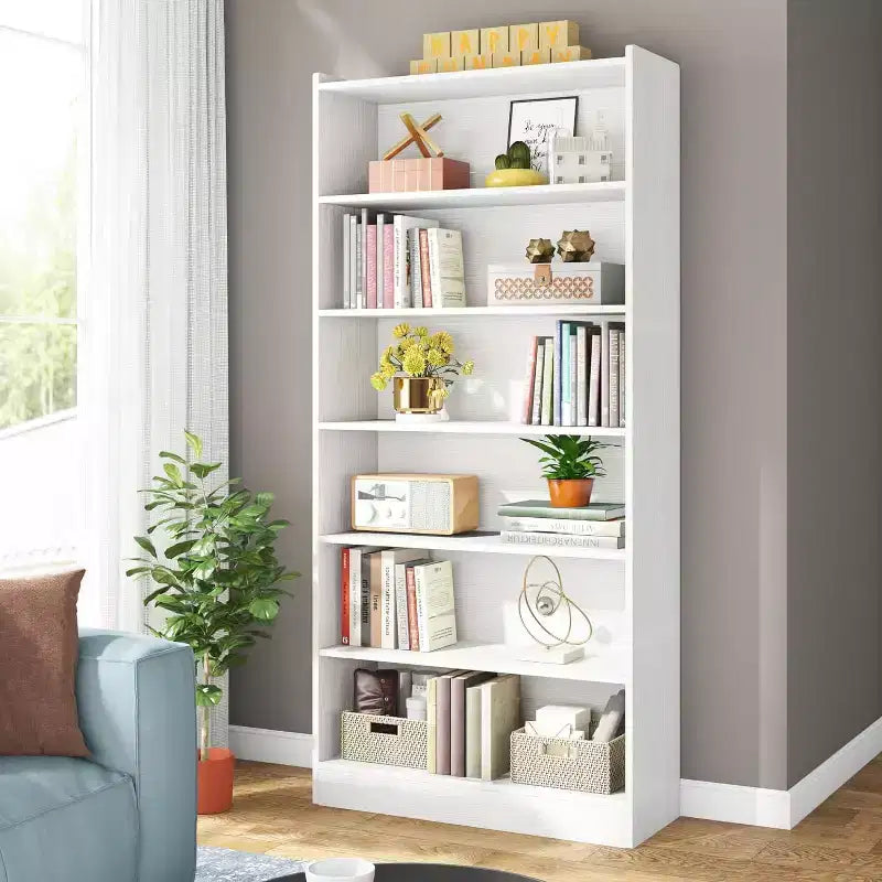 Libreria alta 78 pollici, libreria moderna a 7 ripiani con mensole, grande scaffale espositivo aperto per soggiorno, ufficio