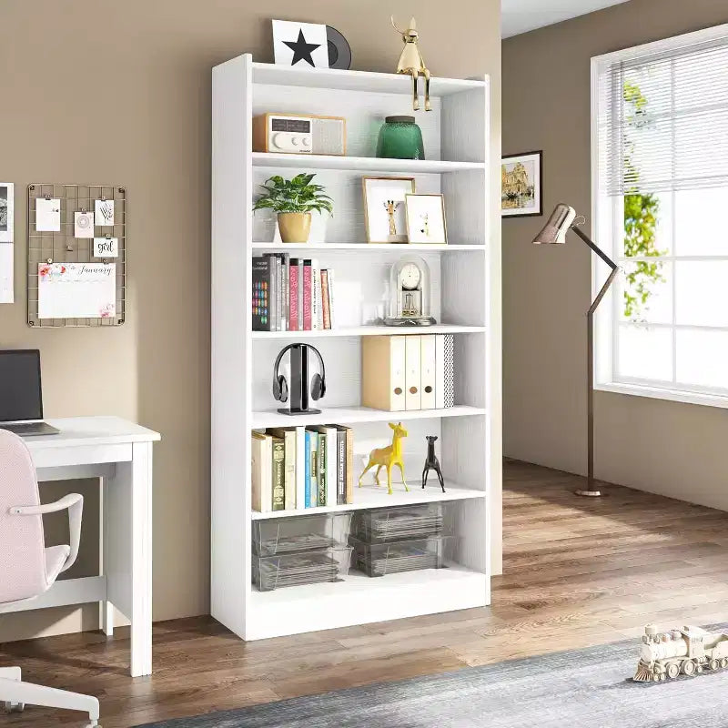 Libreria alta 78 pollici, libreria moderna a 7 ripiani con mensole, grande scaffale espositivo aperto per soggiorno, ufficio