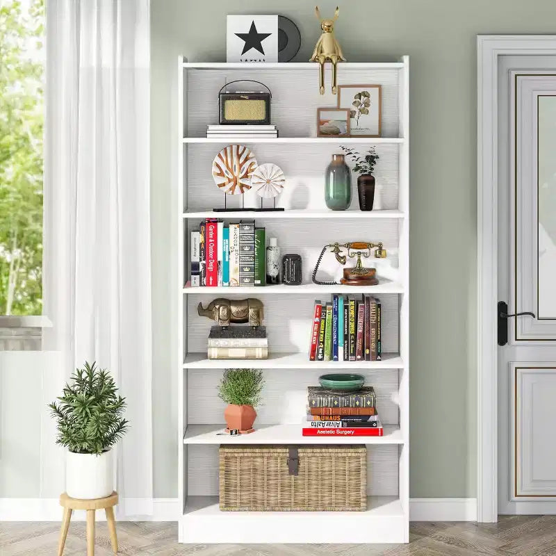 Libreria alta 78 pollici, libreria moderna a 7 ripiani con mensole, grande scaffale espositivo aperto per soggiorno, ufficio