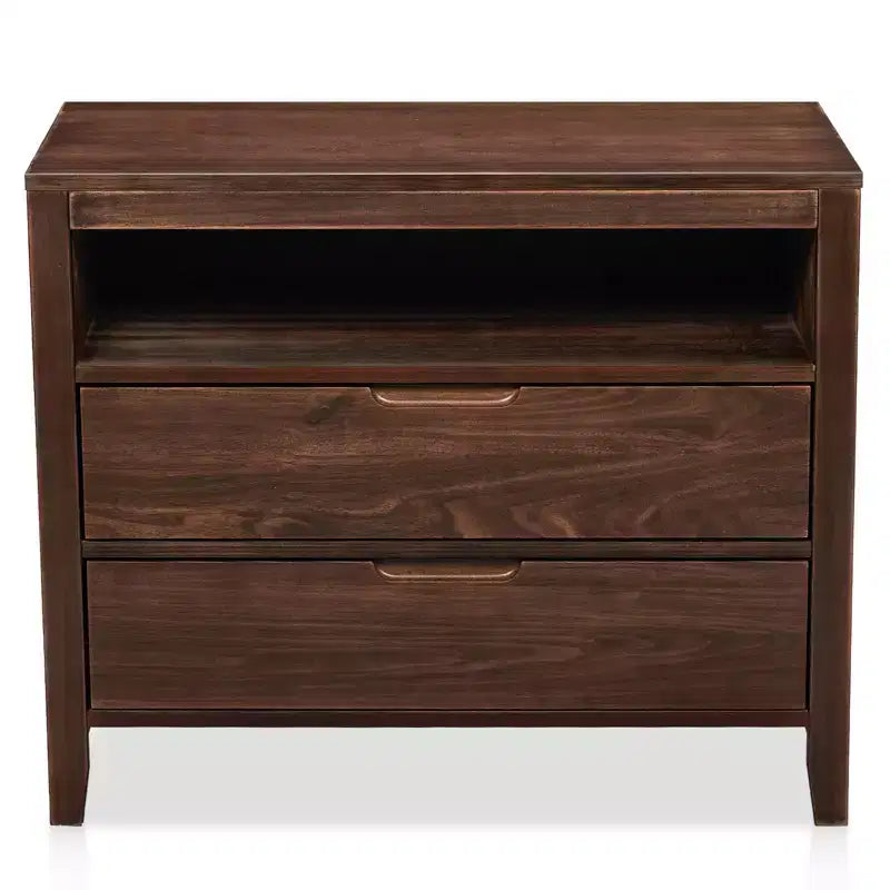 Comodini marroni in MDF (pannello di fibra a media densità) con 2 cassetti, larghi 75 cm.