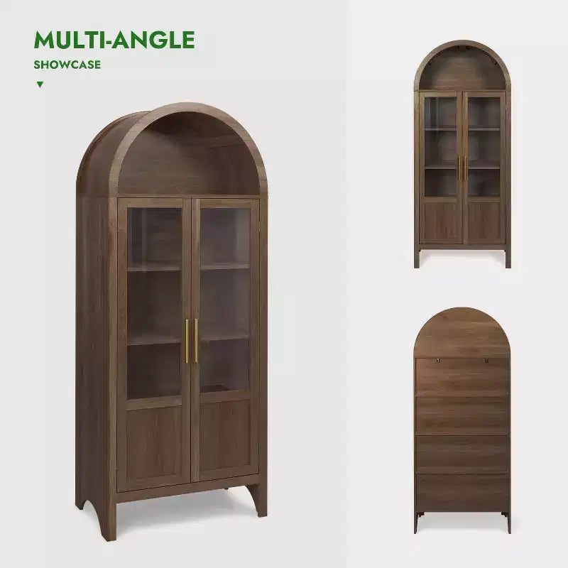 Mobile Alto in Legno da 71", Mobiletto ad Arco con 2 Ante e Ripiani per Soggiorno