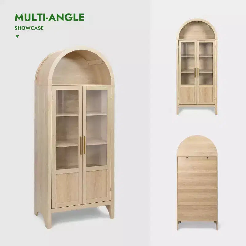 Mobile Alto in Legno da 71", Mobiletto ad Arco con 2 Ante e Ripiani per Soggiorno