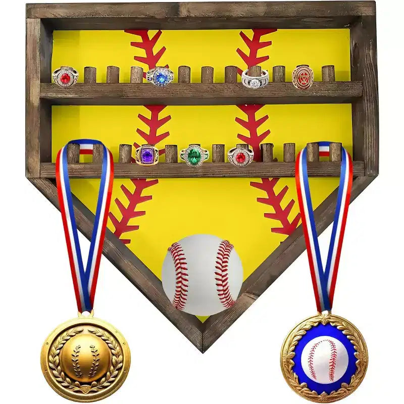 Espositore per Anelli da Baseball, Supporto in Legno per Anelli da Baseball Espositore per Anelli da Campionato di Softball, Supporto da Parete per Anelli da Baseball Organizer per Medaglie Souvenir