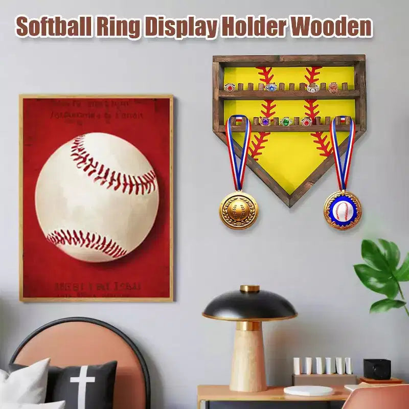 Espositore per Anelli da Baseball, Supporto in Legno per Anelli da Baseball Espositore per Anelli da Campionato di Softball, Supporto da Parete per Anelli da Baseball Organizer per Medaglie Souvenir