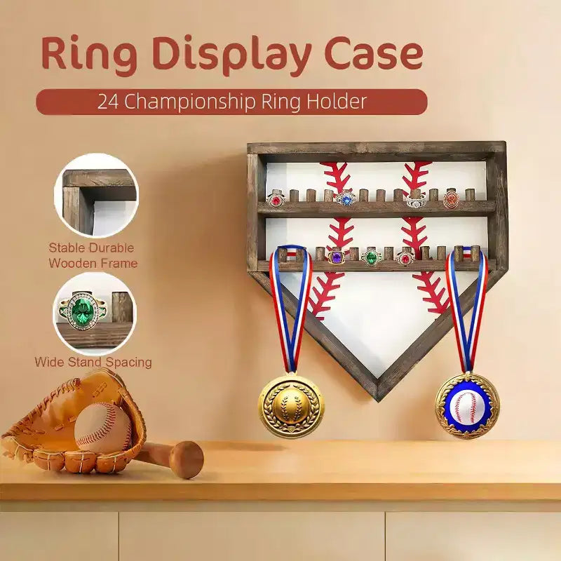 Espositore per Anelli da Baseball, Supporto in Legno per Anelli da Baseball Espositore per Anelli da Campionato di Softball, Supporto da Parete per Anelli da Baseball Organizer per Medaglie Souvenir