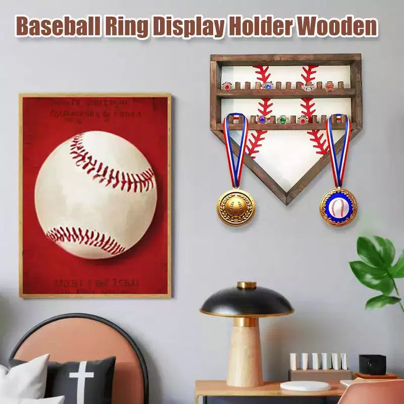 Espositore per Anelli da Baseball, Supporto in Legno per Anelli da Baseball Espositore per Anelli da Campionato di Softball, Supporto da Parete per Anelli da Baseball Organizer per Medaglie Souvenir