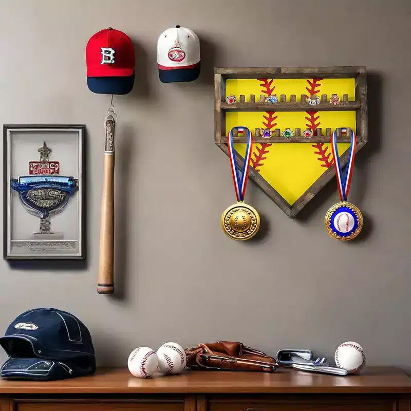 Espositore per Anelli da Baseball, Supporto in Legno per Anelli da Baseball Espositore per Anelli da Campionato di Softball, Supporto da Parete per Anelli da Baseball Organizer per Medaglie Souvenir