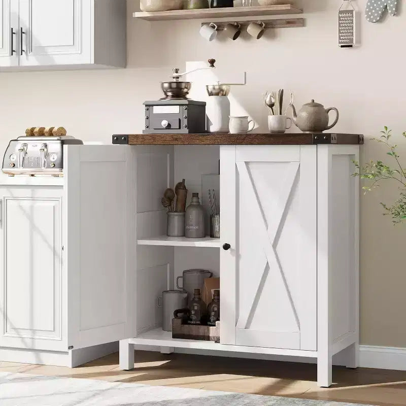 Credenza da Buffet, Mobile Contenitore da 60 con 2 Armadietti e Ripiano Aperto, Credenza Console per Soggiorno, Sala da Pranzo, Corridoio