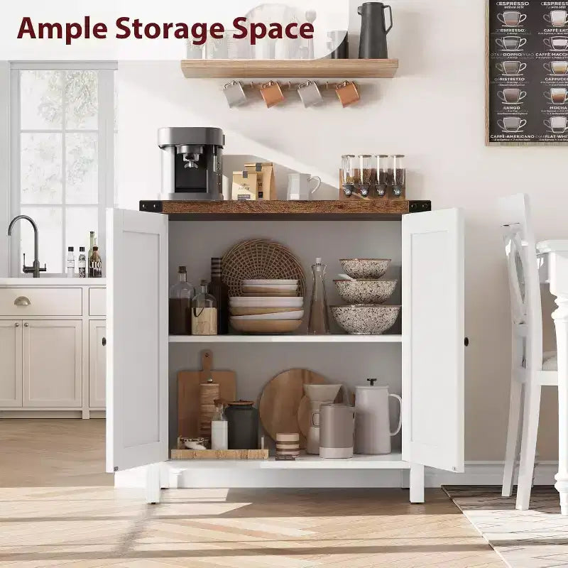 Credenza da Buffet, Mobile Contenitore da 60 con 2 Armadietti e Ripiano Aperto, Credenza Console per Soggiorno, Sala da Pranzo, Corridoio