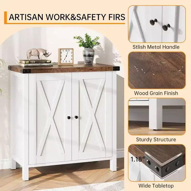Credenza da Buffet, Mobile Contenitore da 60 con 2 Armadietti e Ripiano Aperto, Credenza Console per Soggiorno, Sala da Pranzo, Corridoio
