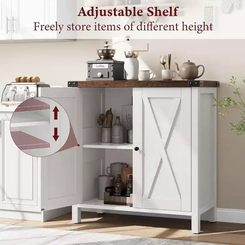Credenza da Buffet, Mobile Contenitore da 60 con 2 Armadietti e Ripiano Aperto, Credenza Console per Soggiorno, Sala da Pranzo, Corridoio