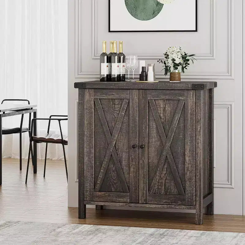 Credenza da Buffet, Mobile Contenitore da 60 con 2 Armadietti e Ripiano Aperto, Credenza Console per Soggiorno, Sala da Pranzo, Corridoio