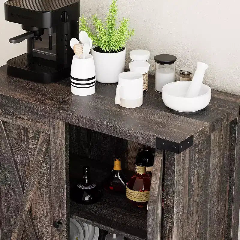 Credenza da Buffet, Mobile Contenitore da 60 con 2 Armadietti e Ripiano Aperto, Credenza Console per Soggiorno, Sala da Pranzo, Corridoio