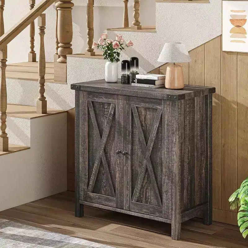 Credenza da Buffet, Mobile Contenitore da 60 con 2 Armadietti e Ripiano Aperto, Credenza Console per Soggiorno, Sala da Pranzo, Corridoio