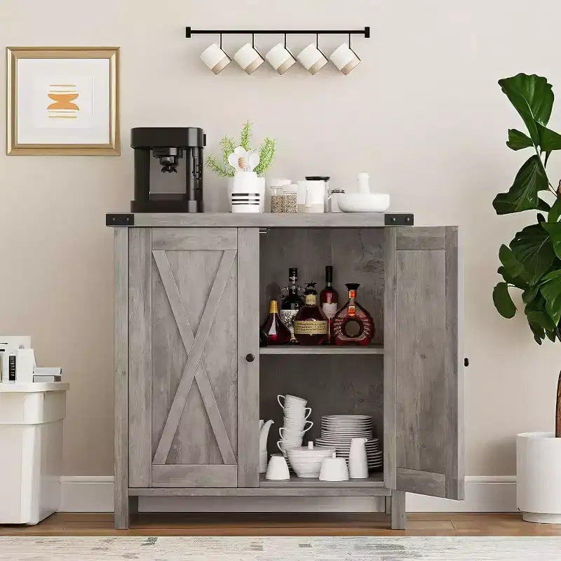 Credenza da Buffet, Mobile Contenitore da 60 con 2 Armadietti e Ripiano Aperto, Credenza Console per Soggiorno, Sala da Pranzo, Corridoio