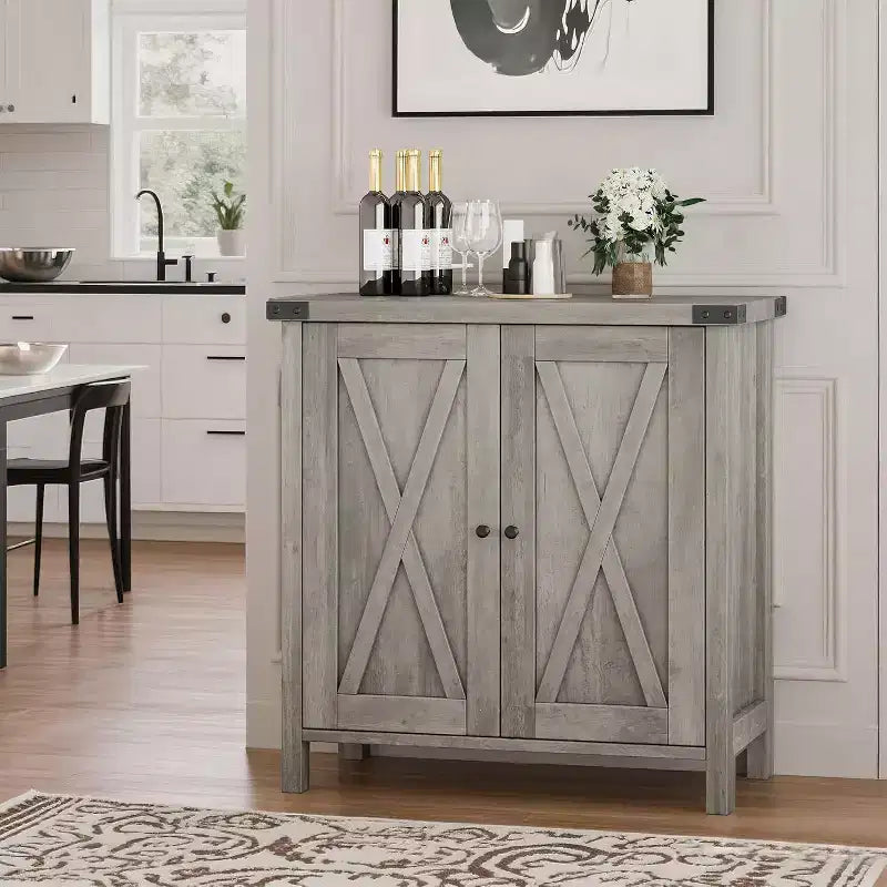 Credenza da Buffet, Mobile Contenitore da 60 con 2 Armadietti e Ripiano Aperto, Credenza Console per Soggiorno, Sala da Pranzo, Corridoio