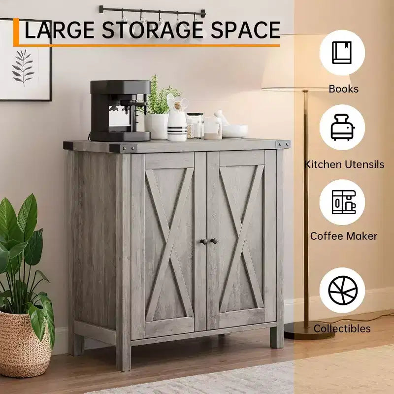 Credenza da Buffet, Mobile Contenitore da 60 con 2 Armadietti e Ripiano Aperto, Credenza Console per Soggiorno, Sala da Pranzo, Corridoio
