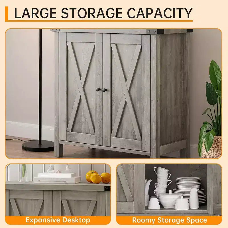 Credenza da Buffet, Mobile Contenitore da 60 con 2 Armadietti e Ripiano Aperto, Credenza Console per Soggiorno, Sala da Pranzo, Corridoio