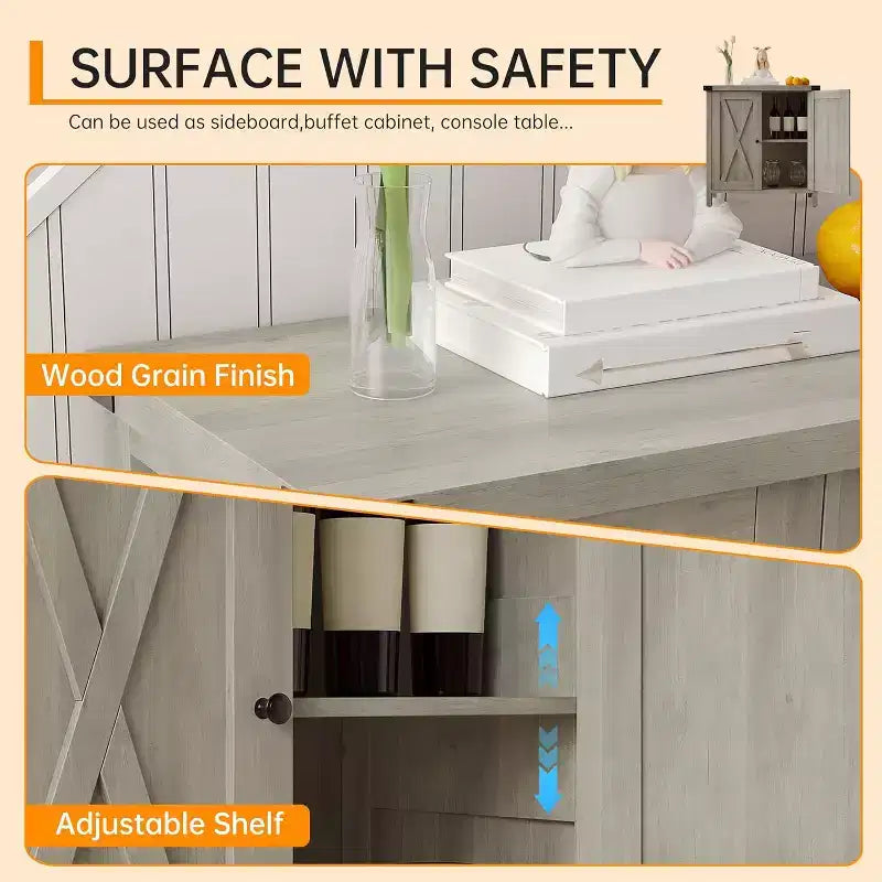 Credenza da Buffet, Mobile Contenitore da 60 con 2 Armadietti e Ripiano Aperto, Credenza Console per Soggiorno, Sala da Pranzo, Corridoio