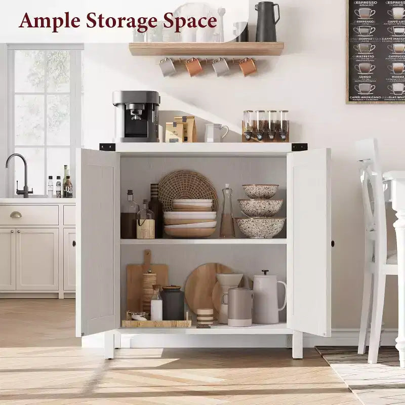 Credenza da Buffet, Mobile Contenitore da 60 con 2 Armadietti e Ripiano Aperto, Credenza Console per Soggiorno, Sala da Pranzo, Corridoio