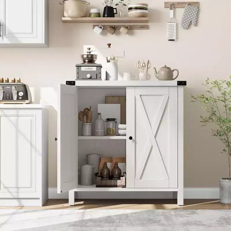 Credenza da Buffet, Mobile Contenitore da 60 con 2 Armadietti e Ripiano Aperto, Credenza Console per Soggiorno, Sala da Pranzo, Corridoio
