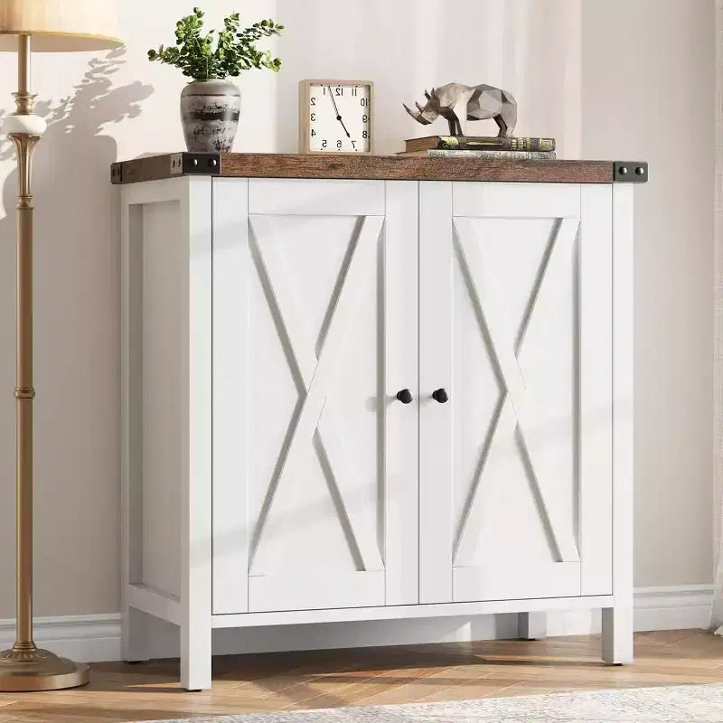 Credenza da Buffet, Mobile Contenitore da 60 con 2 Armadietti e Ripiano Aperto, Credenza Console per Soggiorno, Sala da Pranzo, Corridoio